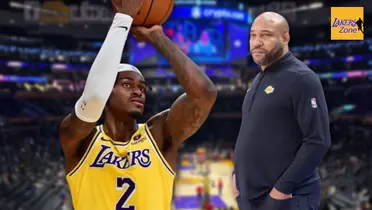 Jarred Vanderbilt and Lakers head coach Darvin Ham