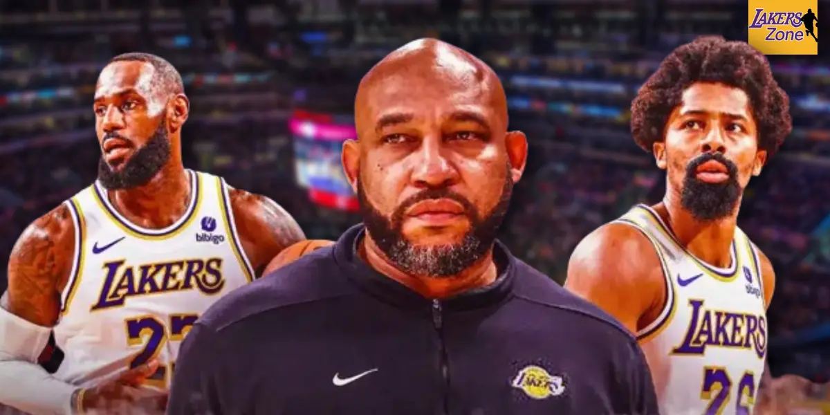 LeBron James, Darvin Ham and Spencer Dinwiddie